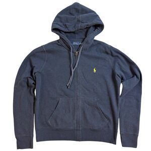 Polo Ralph Lauren Women XL Navy Blue Full Zip Fleece Hoodie Lime Green Pony Logo